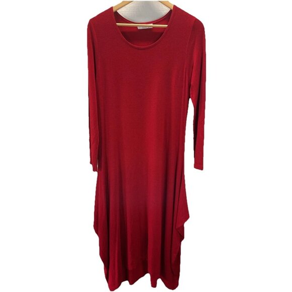Bryn Walker Midi Dress size S Minimalist‎ Jersey Red long sleeve asymmetrical - Picture 1 of 13
